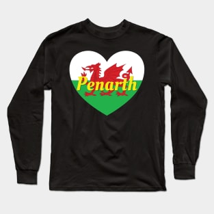 Penarth Wales UK Wales Flag Heart Long Sleeve T-Shirt